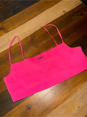 Off-White Neon Pink Spaghetti Strap Crop Top